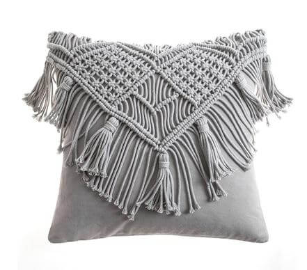 Coussin Macramé Gris