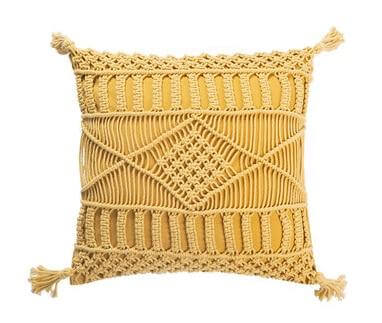 Coussin Macramé Jaune Avec Pompon