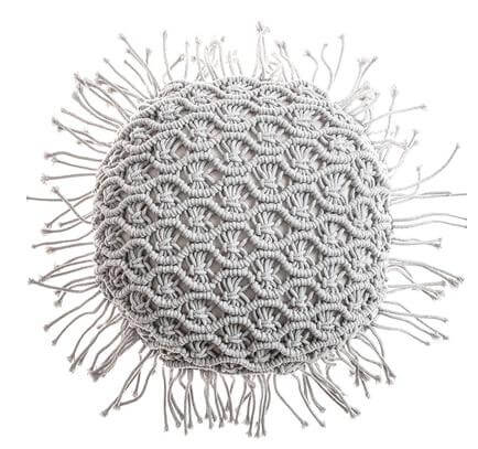 Coussin Macramé Rond Gris