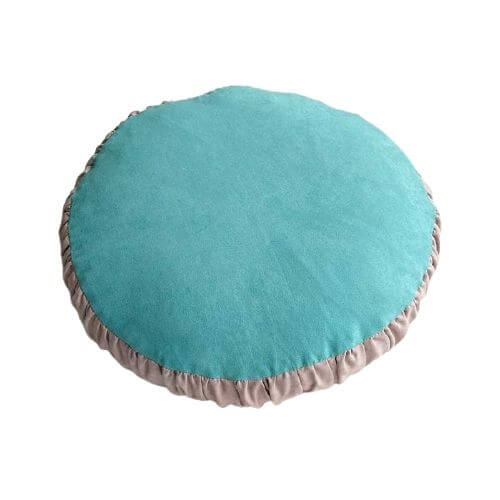 Coussin Rond Bleu Turquoise sur fond blanc
