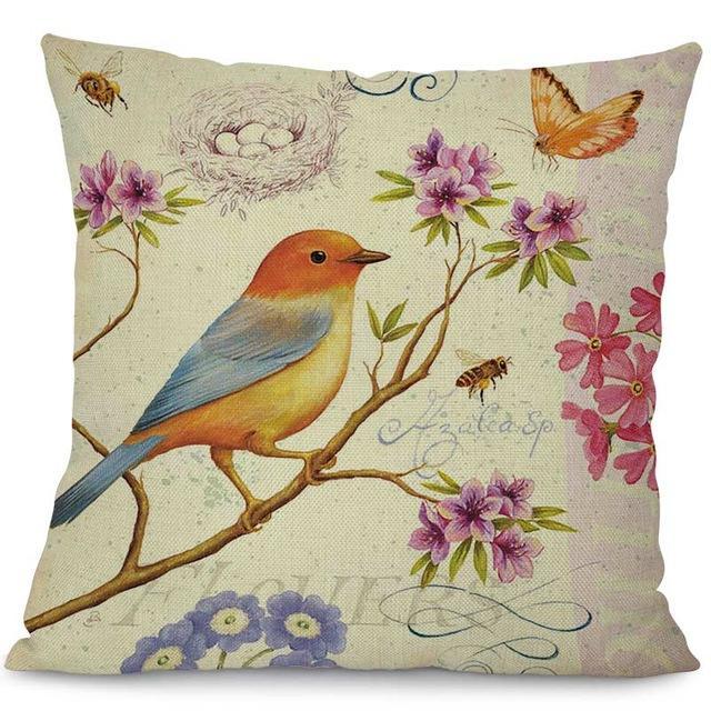Coussin Fleurs Et Oiseaux