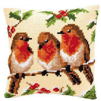 Coussin Point De Croix Oiseaux